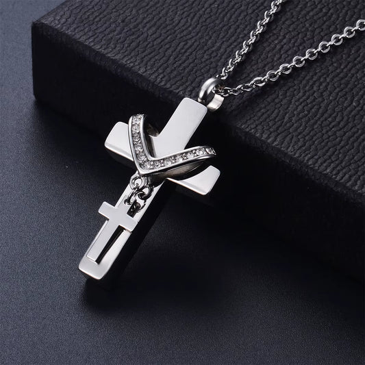 Dual Cross Faith Pendant – Unisex Stainless Steel Memorial Necklace
