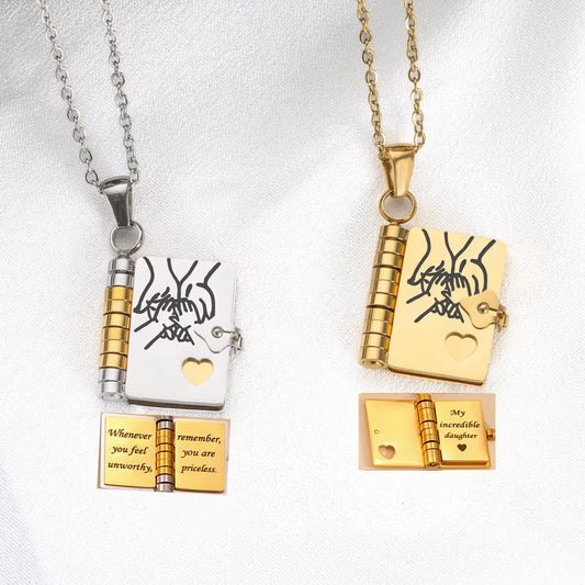 Openable Book Locket Pendant Necklace My Son Daughter Book Necklaces Girl Boy Graduation Jewelry Steel Choker Birthday Gift
