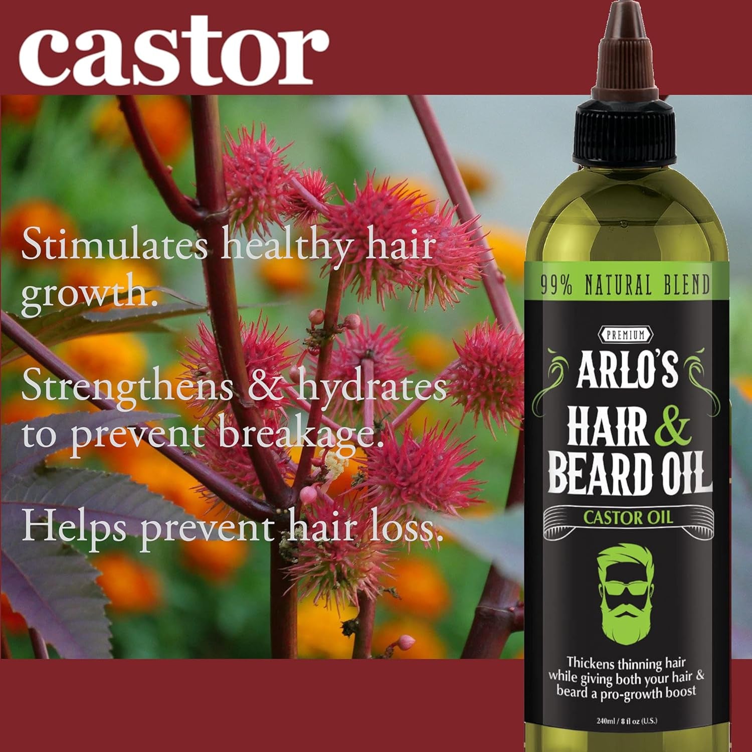 Pro-Growth Hair & Beard Oil – 99% Natural Castor Blend (8 oz)