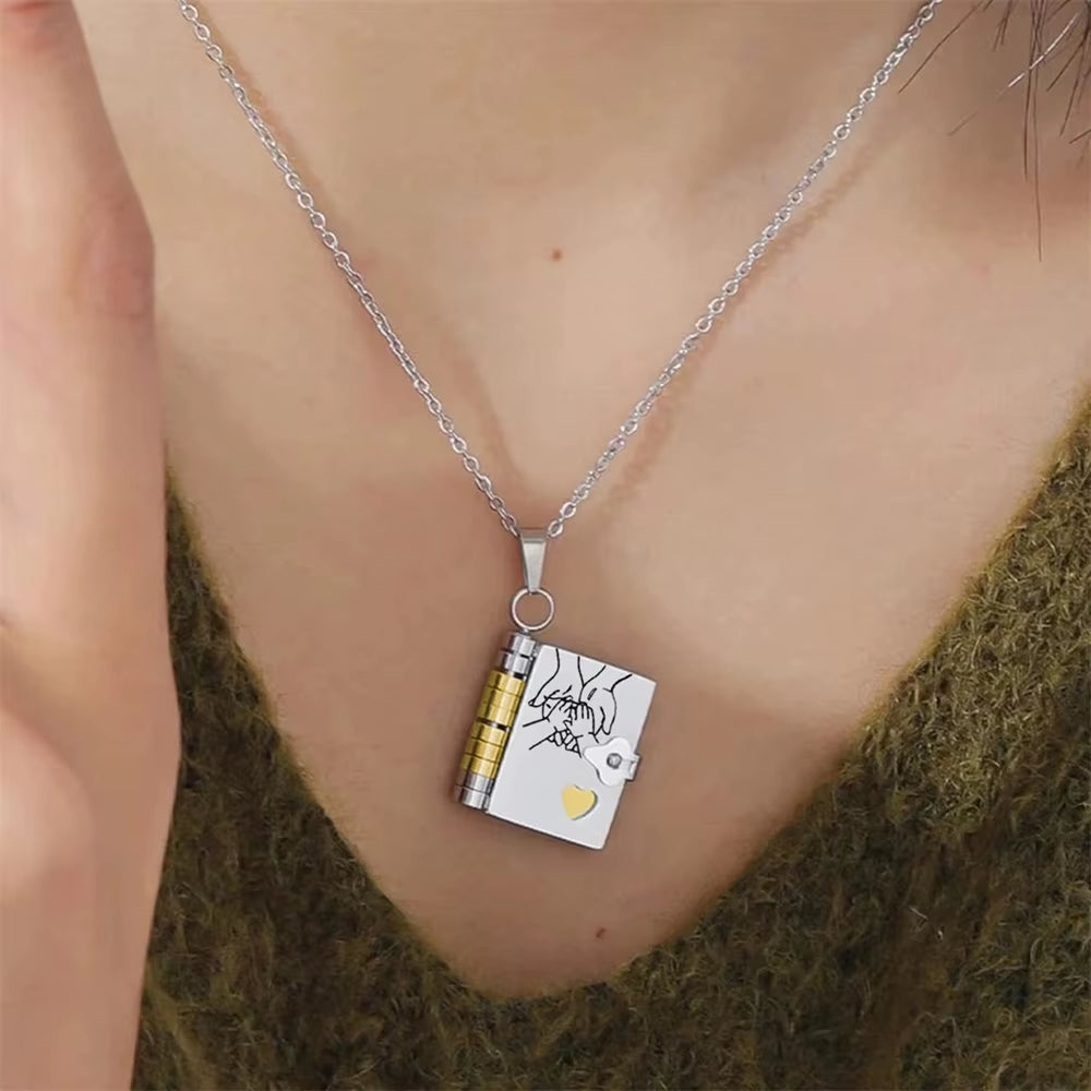 Openable Book Locket Pendant Necklace My Son Daughter Book Necklaces Girl Boy Graduation Jewelry Steel Choker Birthday Gift