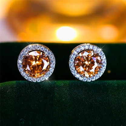 Luxury Female Crystal Purple Blue Green round Stud Earrings Silver Color Wedding Jewelry for Women