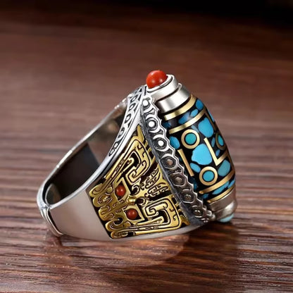 🕉️ Tianzhu Fortune Ring – 925 Silver Nine-Eyed Prosperity Bead Jewelry