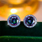Luxury Female Crystal Purple Blue Green round Stud Earrings Silver Color Wedding Jewelry for Women