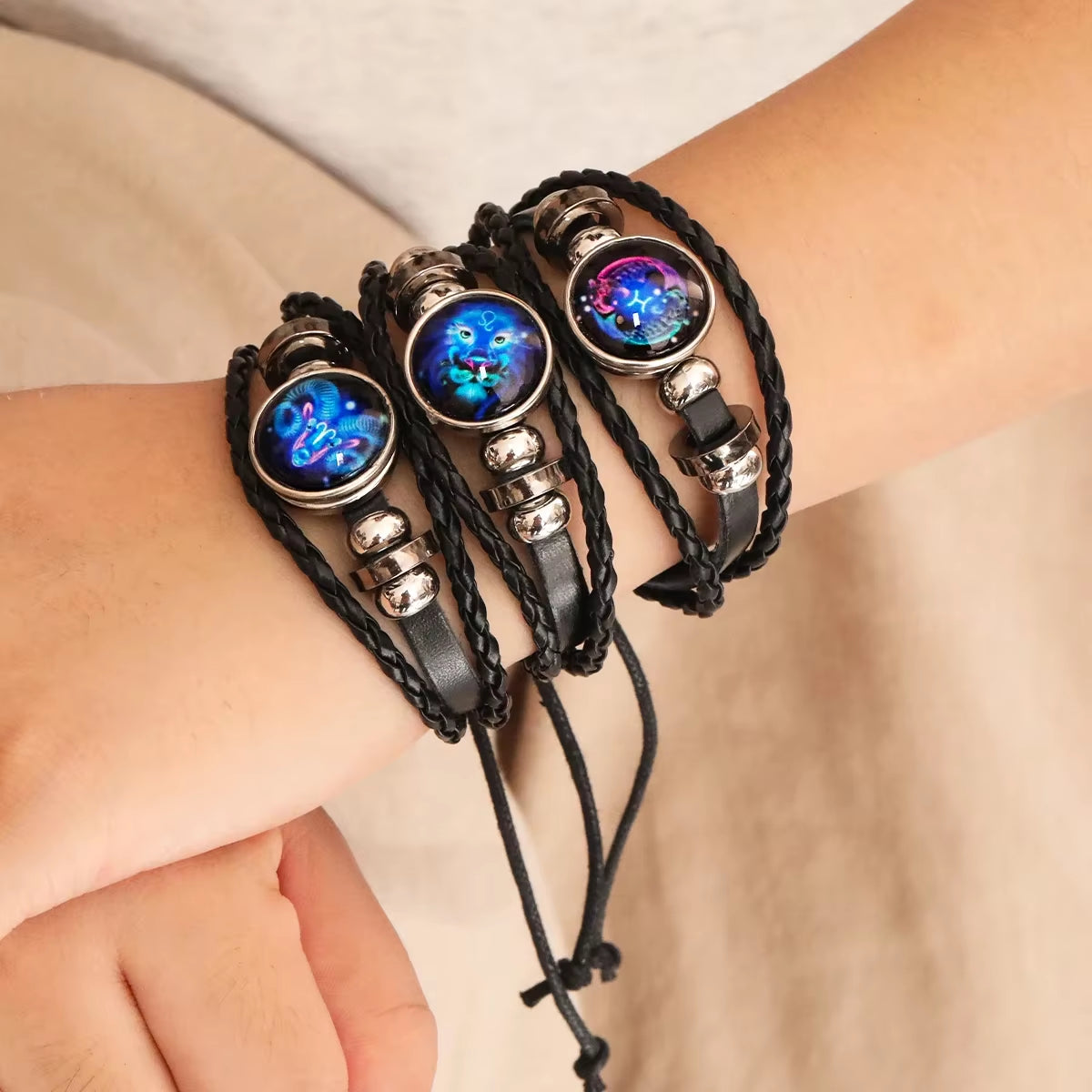 12 Constellation Zodiac Sign Charm Luminous Bracelets Men Women Vintage Multilayer Wrap Leather Bracelet & Bangle Birthday Gift