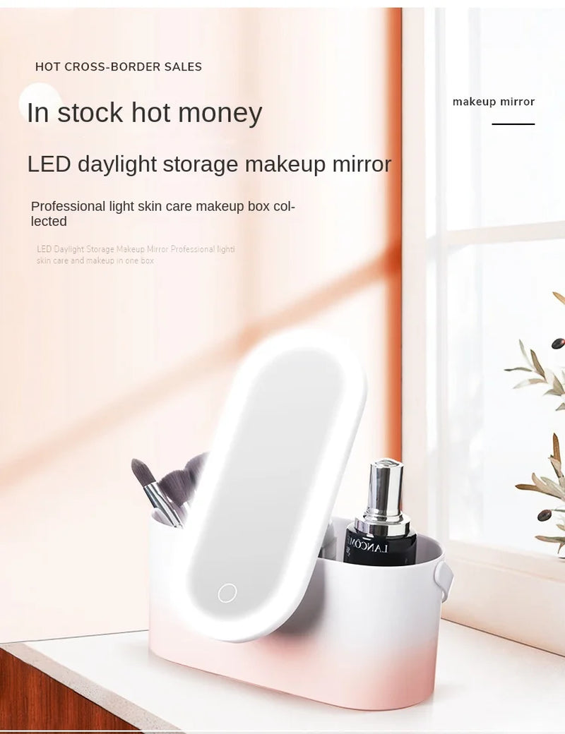 Luxury LED Makeup Mirror with Storage – Rechargeable & Portable