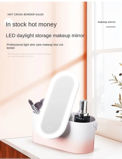 Luxury LED Makeup Mirror with Storage – Rechargeable & Portable