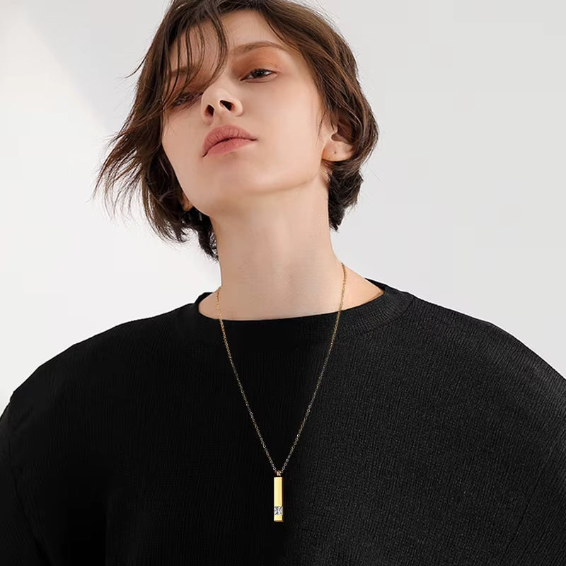 Urn Necklaces for Ashes Memorial Cremation Jewelry, Stainless Steel Bar Pendant for Women Men,Keepsake Gift with CZ Stone