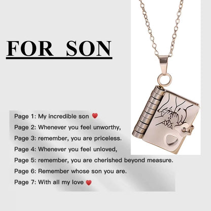 Openable Book Locket Pendant Necklace My Son Daughter Book Necklaces Girl Boy Graduation Jewelry Steel Choker Birthday Gift