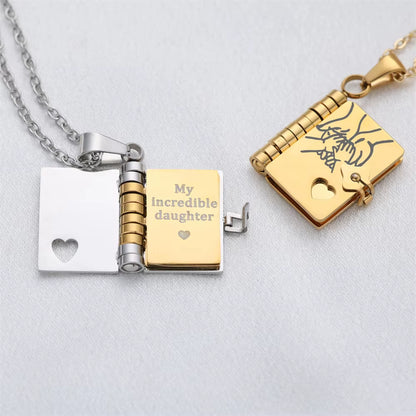 Openable Book Locket Pendant Necklace My Son Daughter Book Necklaces Girl Boy Graduation Jewelry Steel Choker Birthday Gift