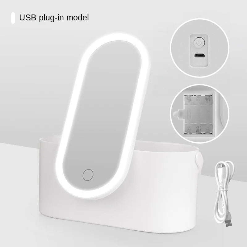 Luxury LED Makeup Mirror with Storage – Rechargeable & Portable