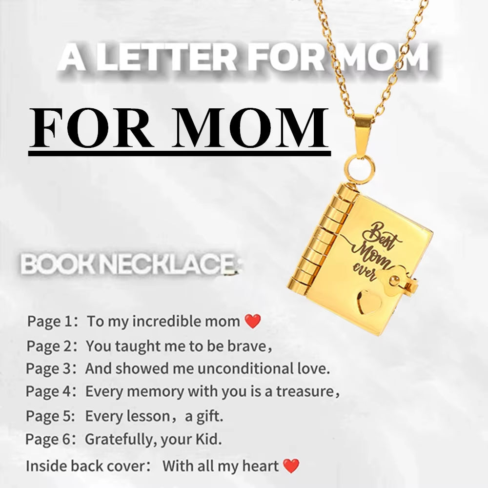 Openable Book Locket Pendant Necklace My Son Daughter Book Necklaces Girl Boy Graduation Jewelry Steel Choker Birthday Gift