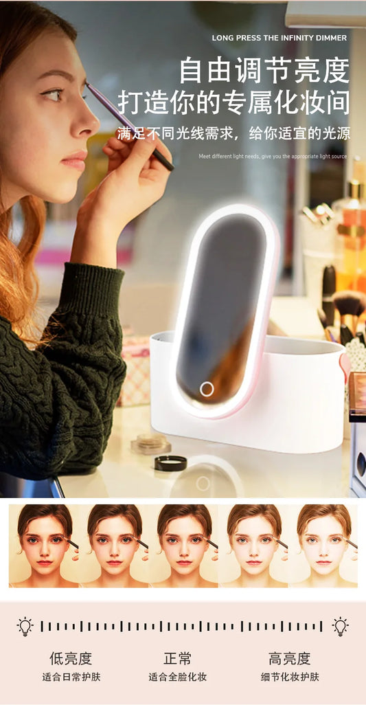 Luxury LED Makeup Mirror with Storage – Rechargeable & Portable