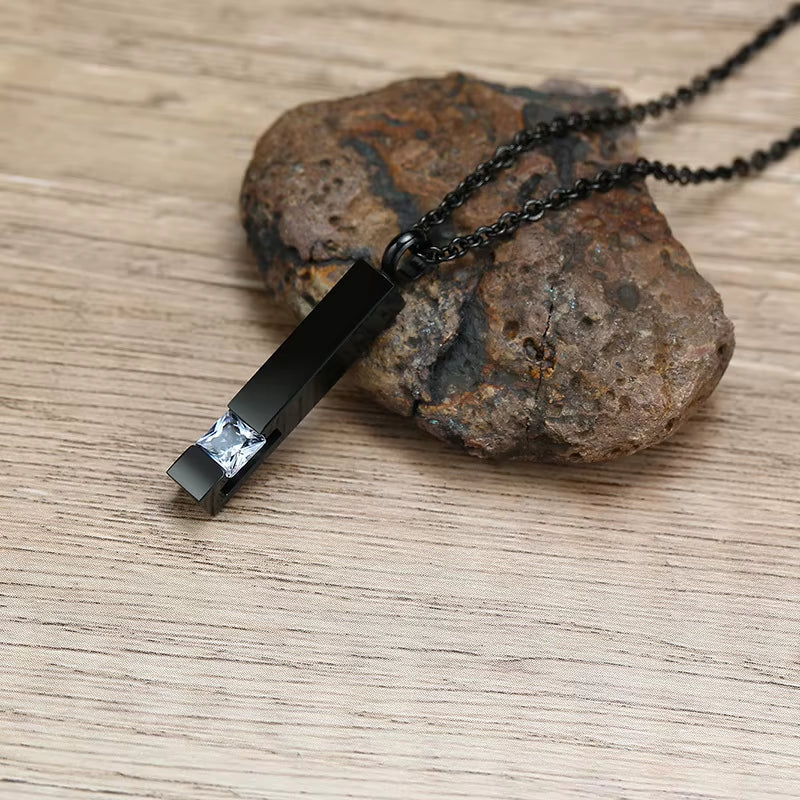 Urn Necklaces for Ashes Memorial Cremation Jewelry, Stainless Steel Bar Pendant for Women Men,Keepsake Gift with CZ Stone