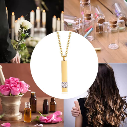 Urn Necklaces for Ashes Memorial Cremation Jewelry, Stainless Steel Bar Pendant for Women Men,Keepsake Gift with CZ Stone