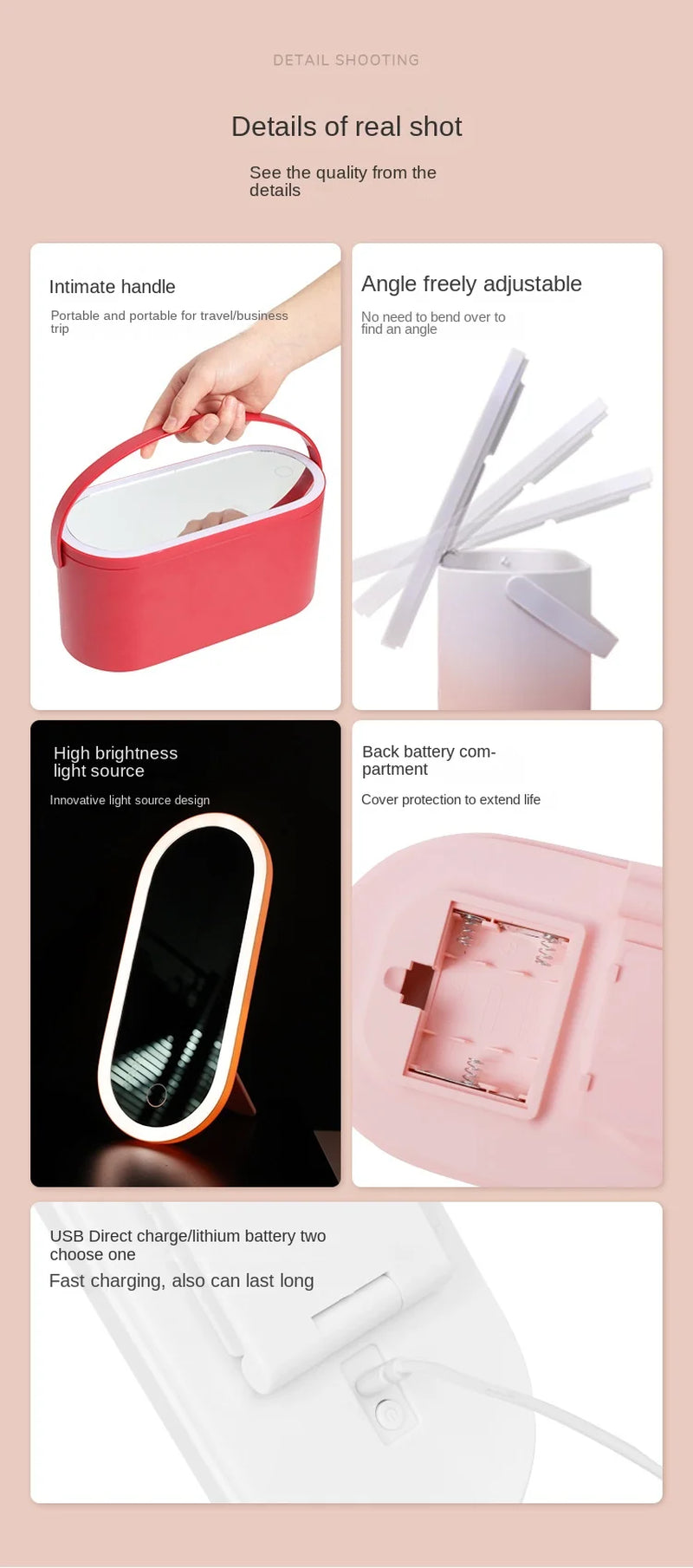 Luxury LED Makeup Mirror with Storage – Rechargeable & Portable