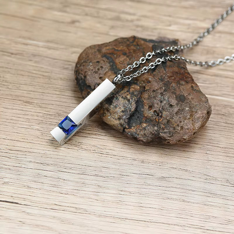 Urn Necklaces for Ashes Memorial Cremation Jewelry, Stainless Steel Bar Pendant for Women Men,Keepsake Gift with CZ Stone