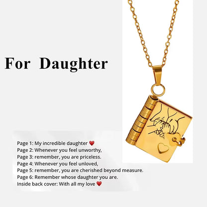 Openable Book Locket Pendant Necklace My Son Daughter Book Necklaces Girl Boy Graduation Jewelry Steel Choker Birthday Gift