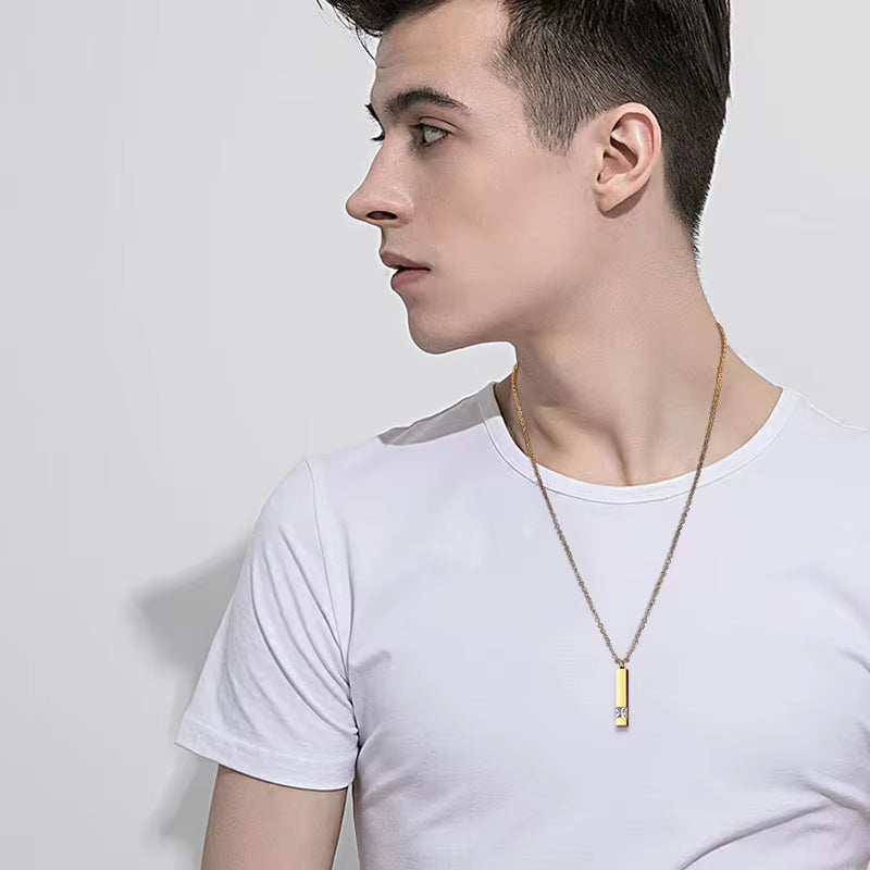 Urn Necklaces for Ashes Memorial Cremation Jewelry, Stainless Steel Bar Pendant for Women Men,Keepsake Gift with CZ Stone