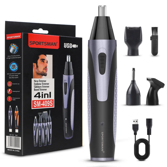 4-in-1 Rechargeable Nose, Beard & Eyebrow Trimmer – Precision Grooming Kit (Waterproof)