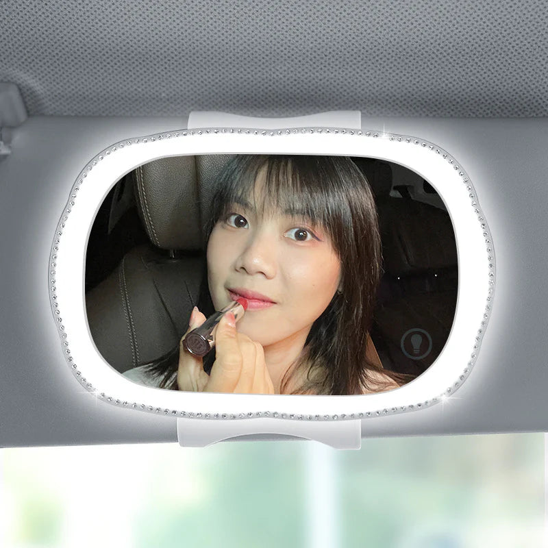 Car Sun Visor HD Vanity Mirror – LED Light Makeup & Grooming Mirror for Travel