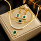 316L Stainless Steel Luxury Non-Fading Square Green Crystal Zircon Pendant Necklace Earrings Jewelry Set for Women Gifts