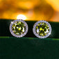 Luxury Female Crystal Purple Blue Green round Stud Earrings Silver Color Wedding Jewelry for Women