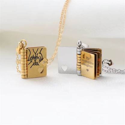 Openable Book Locket Pendant Necklace My Son Daughter Book Necklaces Girl Boy Graduation Jewelry Steel Choker Birthday Gift
