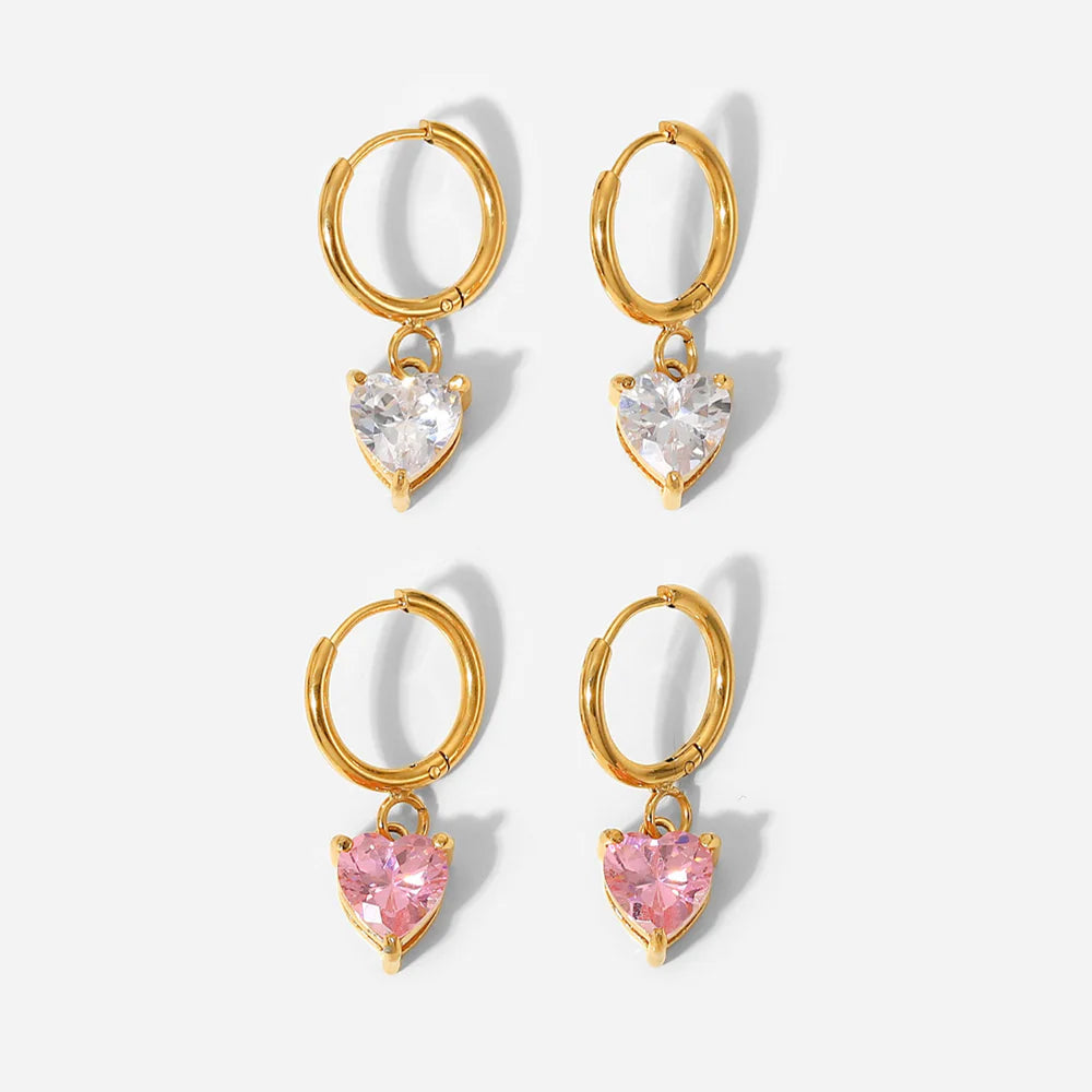 💎 White Heart Cubic Zirconia Huggie Hoop Earrings – 18K Gold Plated