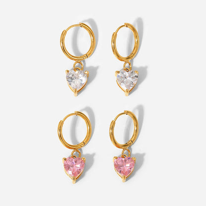 💎 White Heart Cubic Zirconia Huggie Hoop Earrings – 18K Gold Plated
