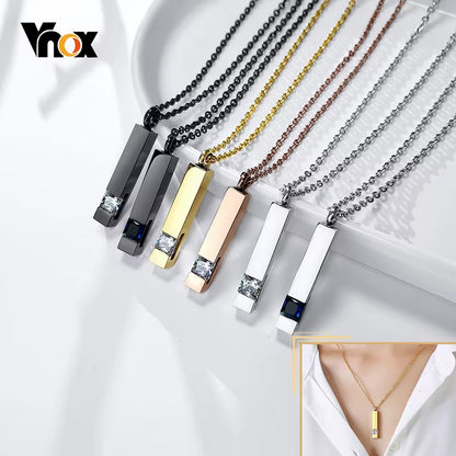 Urn Necklaces for Ashes Memorial Cremation Jewelry, Stainless Steel Bar Pendant for Women Men,Keepsake Gift with CZ Stone