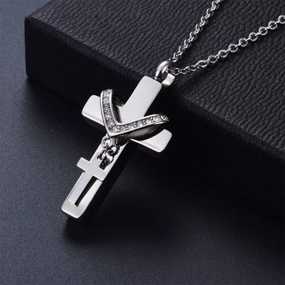  Dual Cross Faith Pendant – Unisex Stainless Steel Memorial Necklace
