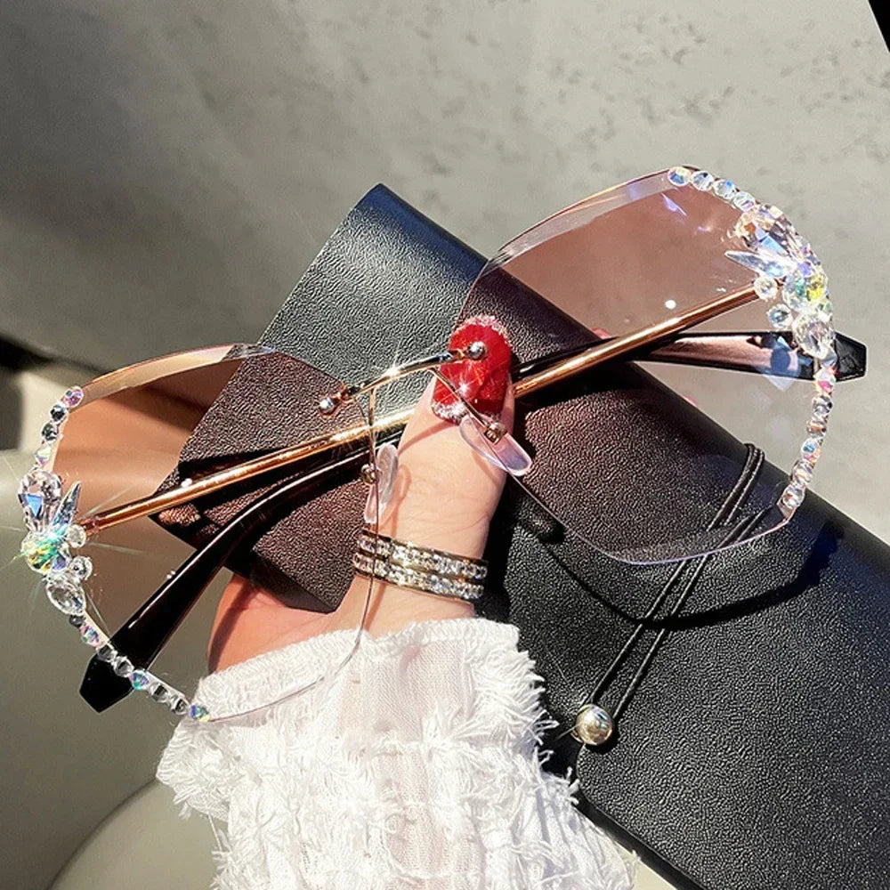 Vintage Rimless Rhinestone Sunglasses – Luxury Gradient Edition