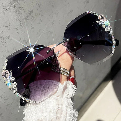 Vintage Rimless Rhinestone Sunglasses – Luxury Gradient Edition