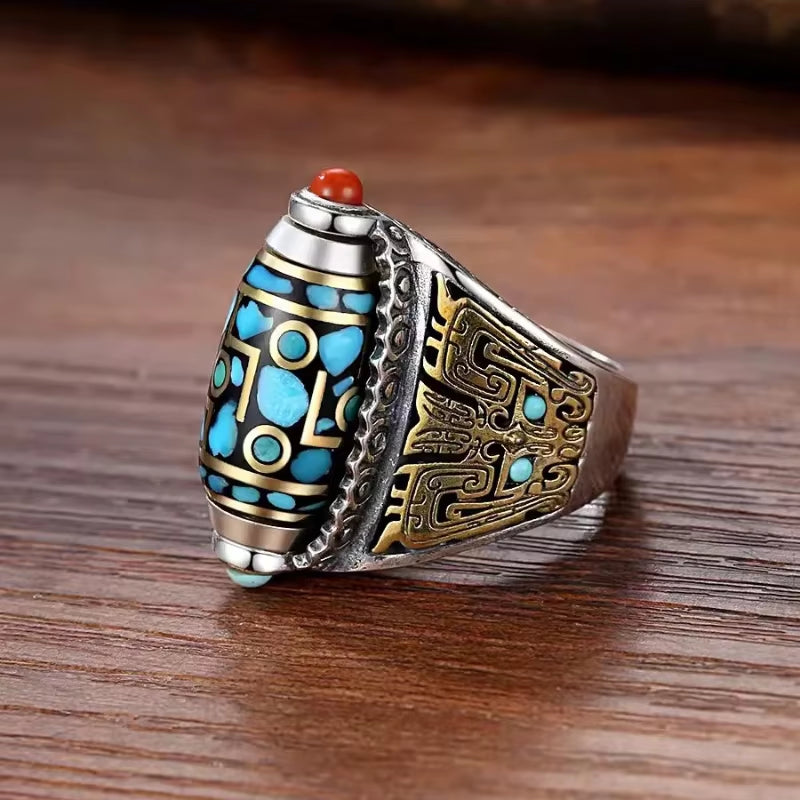 🕉️ Tianzhu Fortune Ring – 925 Silver Nine-Eyed Prosperity Bead Jewelry