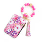 2024 Silicone Bead Bracelet Leather Card Bag Wristlet Keychain Silicone Bracelet Wallet Bangle Floret Printed Fragmented ID Bag