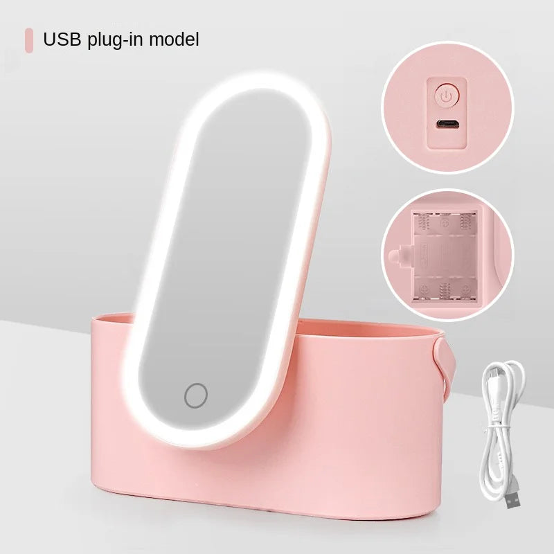 Luxury LED Makeup Mirror with Storage – Rechargeable & Portable