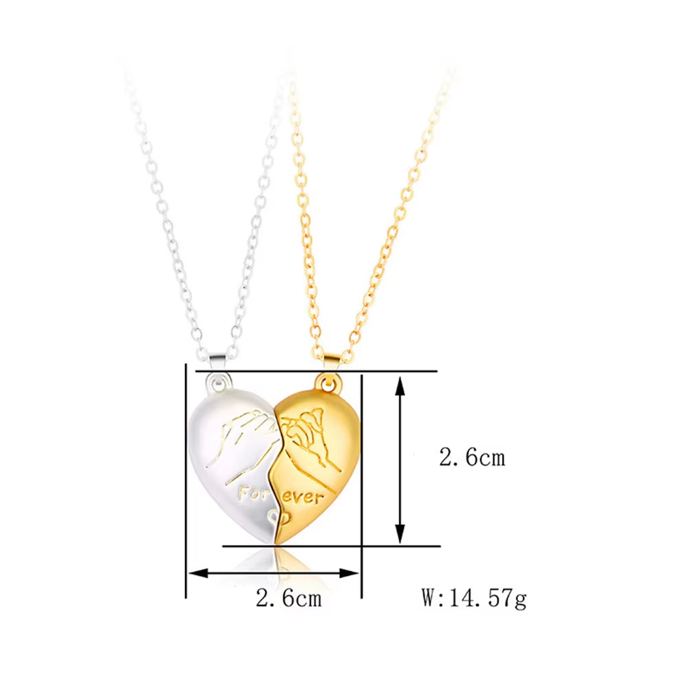 2Pcs/Set Magnet Heart Forever Necklace for Couple Vintage DIY Heart Hand Pendant Friendship Necklace Charms Coker Jewelry Gifts
