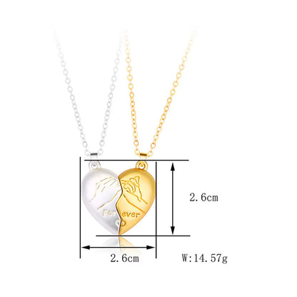 2Pcs/Set Magnet Heart Forever Necklace for Couple Vintage DIY Heart Hand Pendant Friendship Necklace Charms Coker Jewelry Gifts