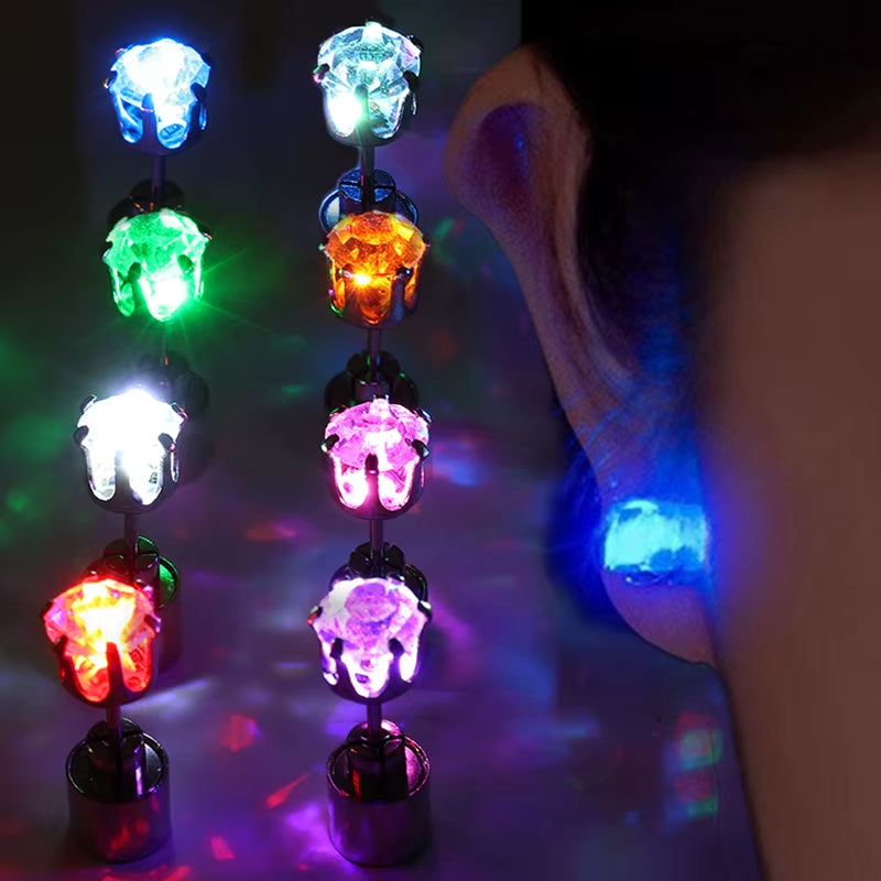 1/2Pcs LED Light up Ear Stud Earrings Colorful Flashing Zircon Earring Stainless Steel Party Night Bling Ear Ring Studs Jewelry