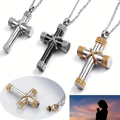 Eternal Grace Cross Pendant – Stainless Steel Memorial Ashes Necklace