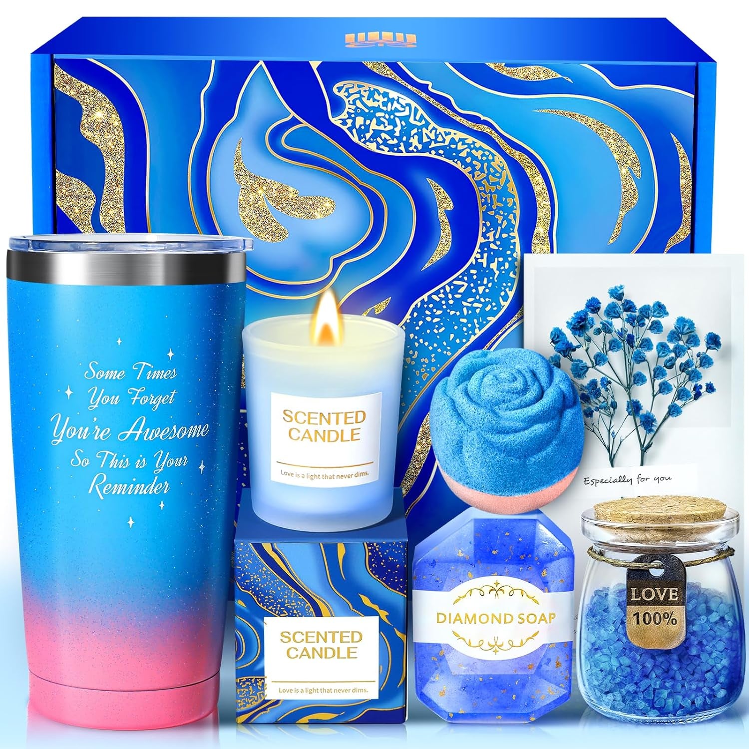 Jasmine Spa Gift Basket – 6-Piece Luxury Set (Tumbler, Candle, Bath Soaks & More)