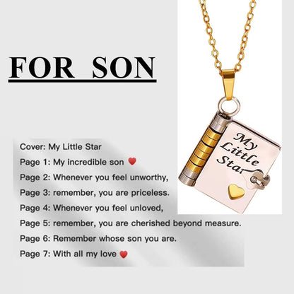 Openable Book Locket Pendant Necklace My Son Daughter Book Necklaces Girl Boy Graduation Jewelry Steel Choker Birthday Gift