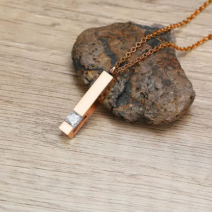 Urn Necklaces for Ashes Memorial Cremation Jewelry, Stainless Steel Bar Pendant for Women Men,Keepsake Gift with CZ Stone